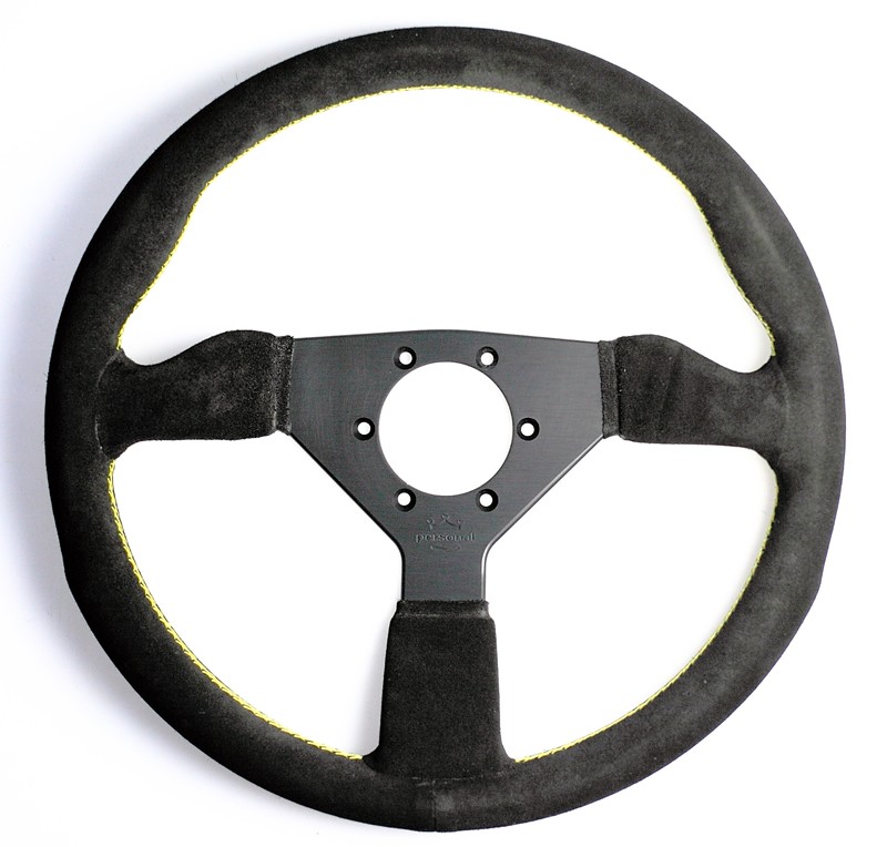 Nardi Personal Grinta Suede Black Spokes Yellow Stitching 350mm