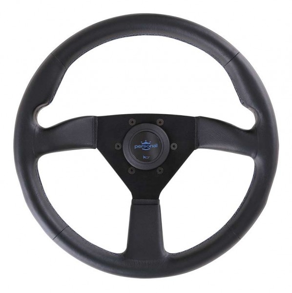 Nardi Personal Neo Eagle Leather Black Spokes Blue Stitching 350mm